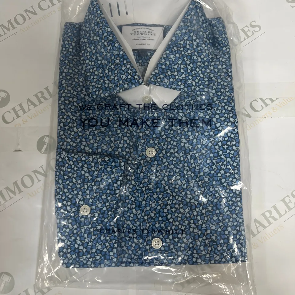 CHARLES TYRWHITT PETAL PRINT FABRIC SHIRT IN INDIGO SIZE L