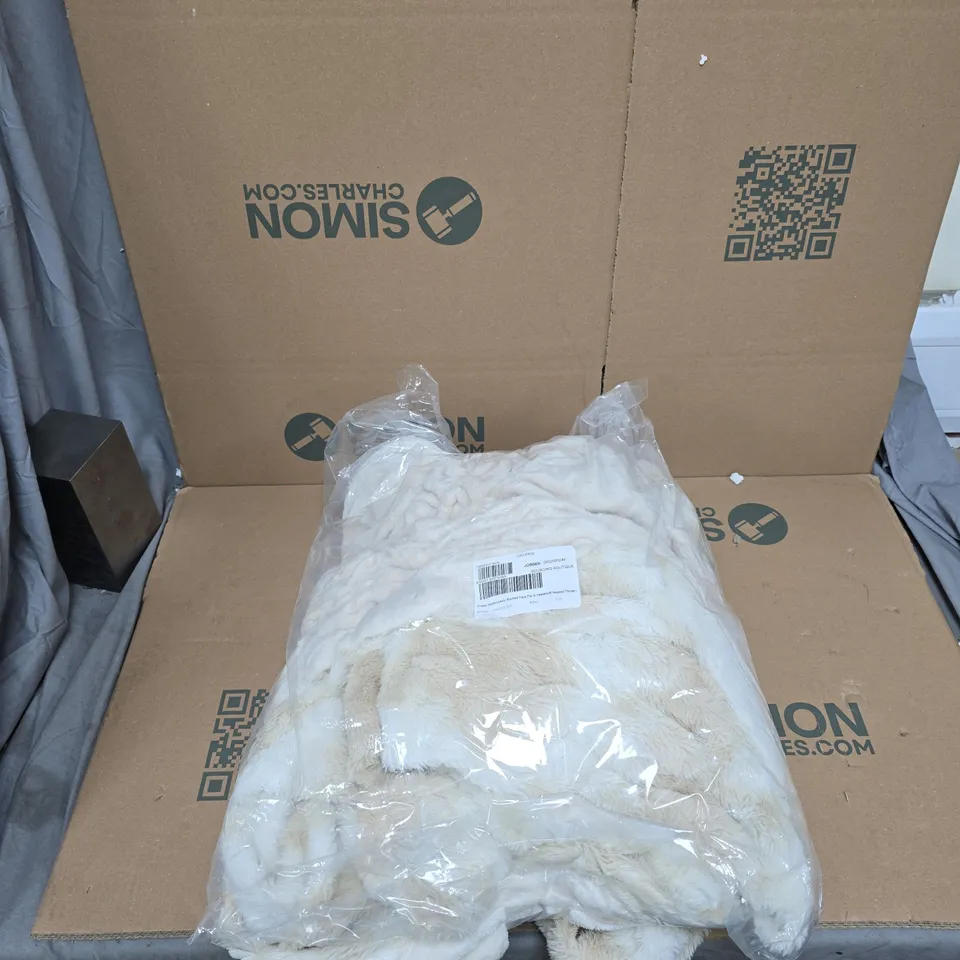 COZEE HOME LUXURY RUCHED FAUX FUR AND VELVETSOFT HEATED THROW TAUPE OMBRE