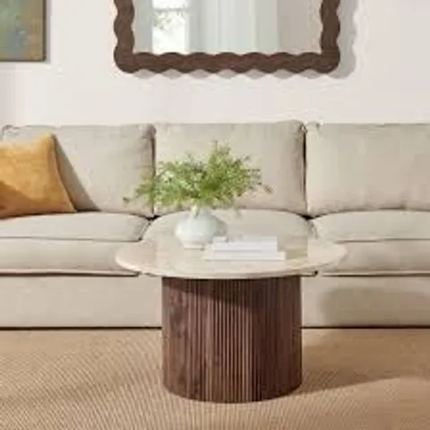 BOXED PENROSE COFFEE TABLE - CREAM MARBLE EFFECT TOP, WALNUT EFFECT BASE (2 BOXES)