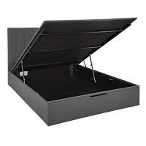 BOXED NOVA FAUX LEATHER END LIFT UP STORAGE OTTOMAN BED - BLACK // DOUBLE SIZE (4 BOXES)