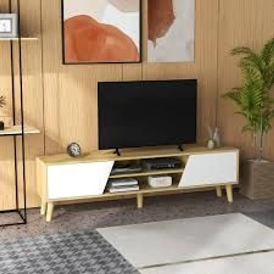 BOXED HOMCOM SCANDINAVIAN-STYLE TV CABINET, WITH STORAGE - WOOD-EFFECT/WHITE