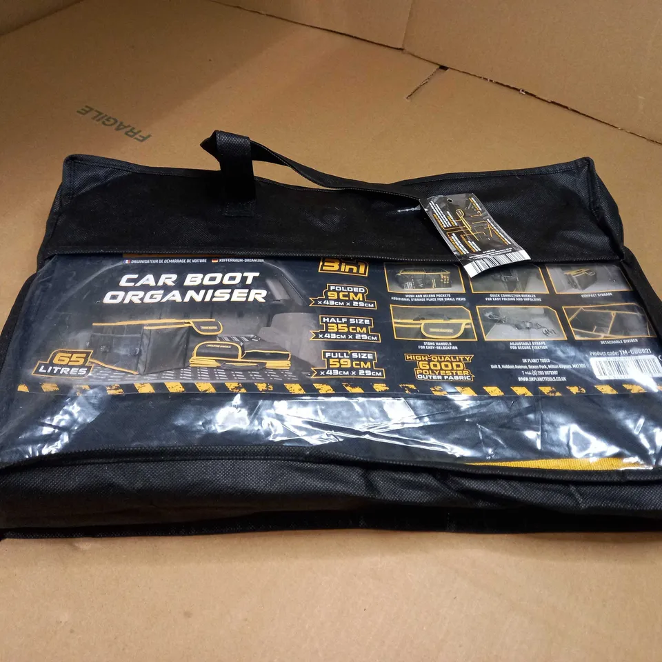 PACKAGED BLACK/YELLOW DETAILED CAR BOOT ORGANISER