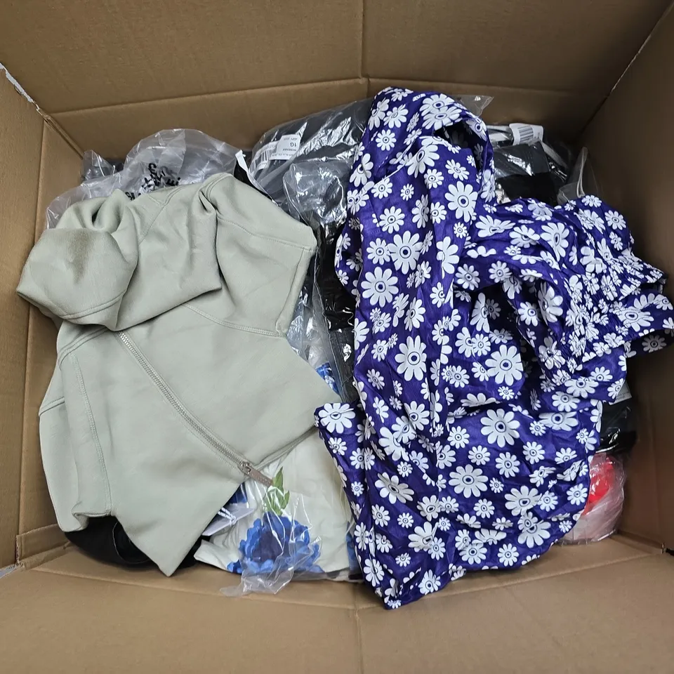 BOX OF APROX 20 ASSORTED ITEMS OF CLOTHING IN VARIOUS SIZES, STYLES AND COLOURS - COLLECTION ONLY