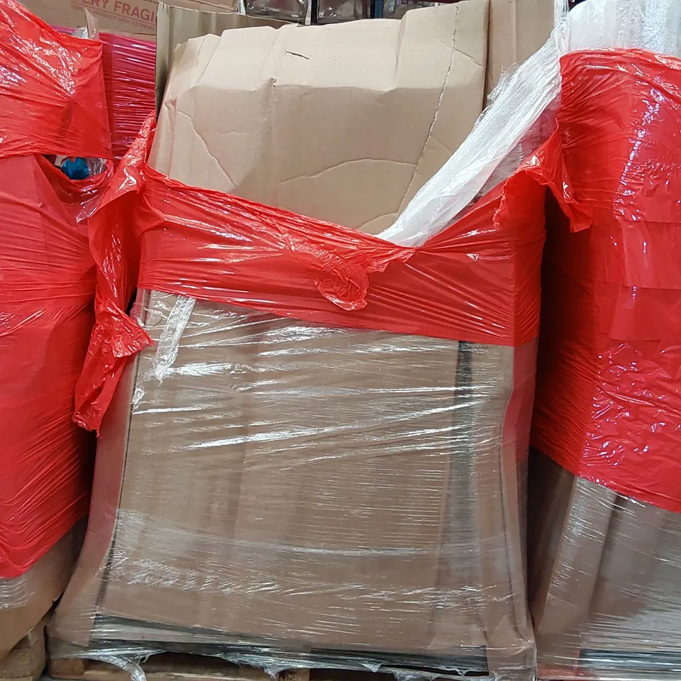 PALLET OF ASSORTED ITEMS INCLUDING: OFFICE CHAIR, METAL SINGLE BED FRAME, DURONIC HEATER, HEAT LAMP