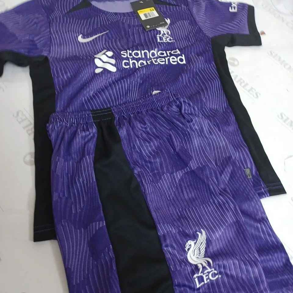 LIVERPOOL FC AWAY SHIRT & SHORTS SET IN PURPLE -SIZE 24