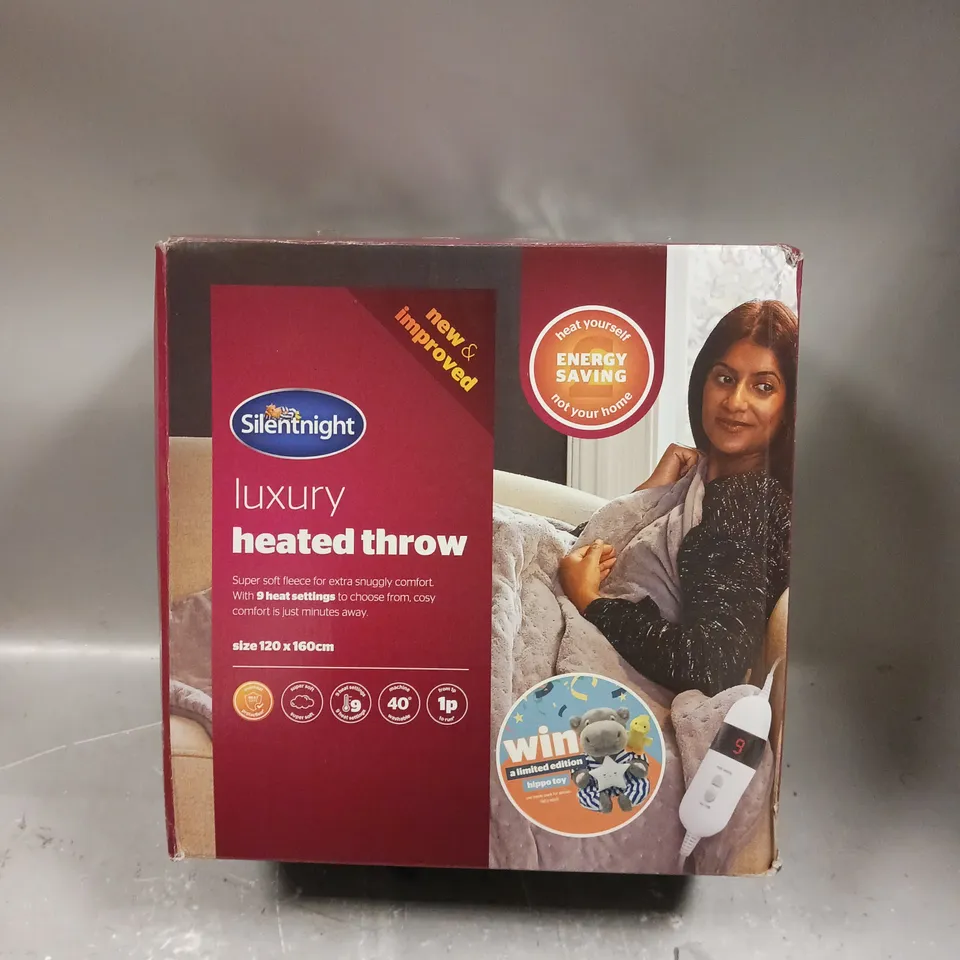 BOXED SILENT NIGHT LUXURY HEATED THROW - 9 HEAT SETTINGS - GREY