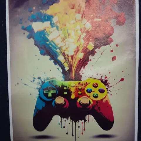 VIDEO GAME CONTROLLER SPLATTERED PAINT CANVAS ART PRINT