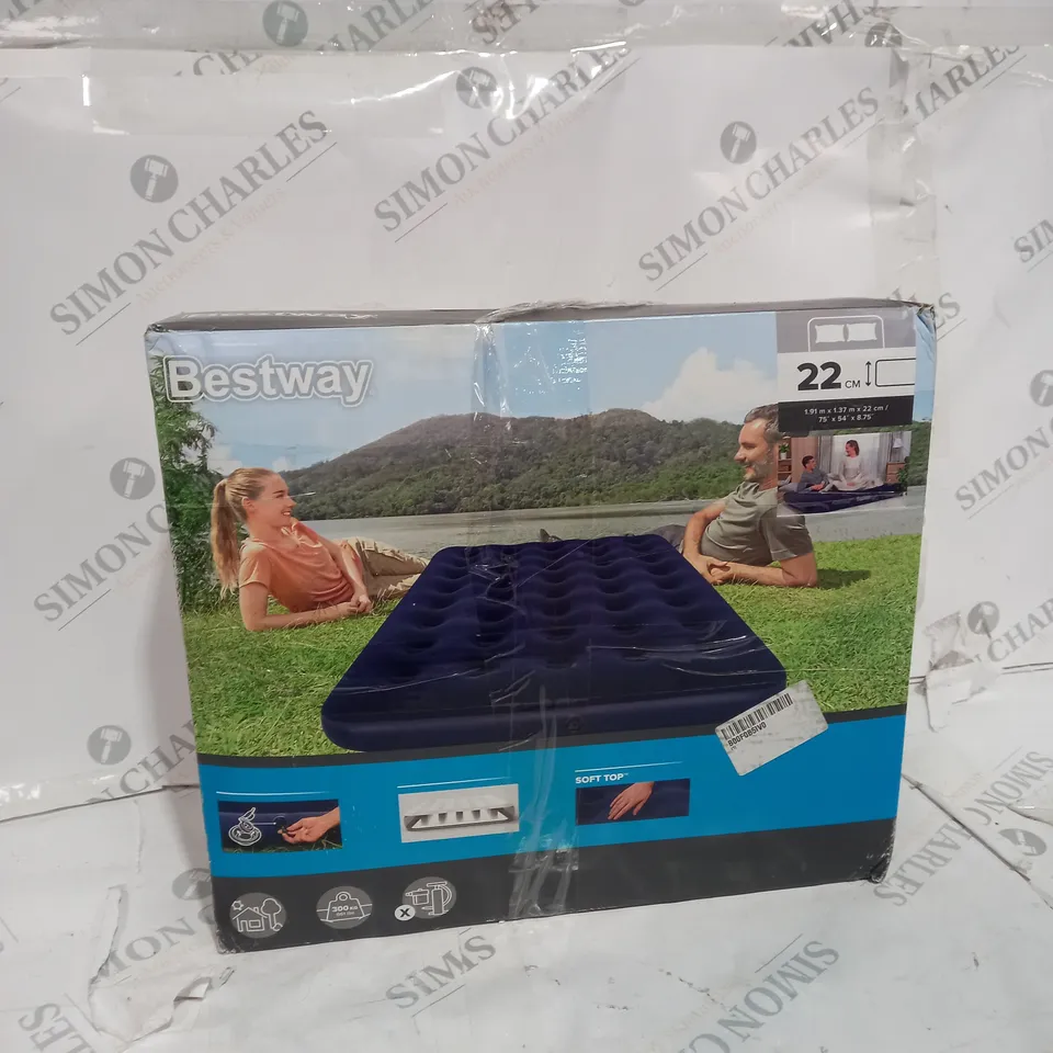BESTWAY DOUBLE FLOCKED AIR BED, BLUE