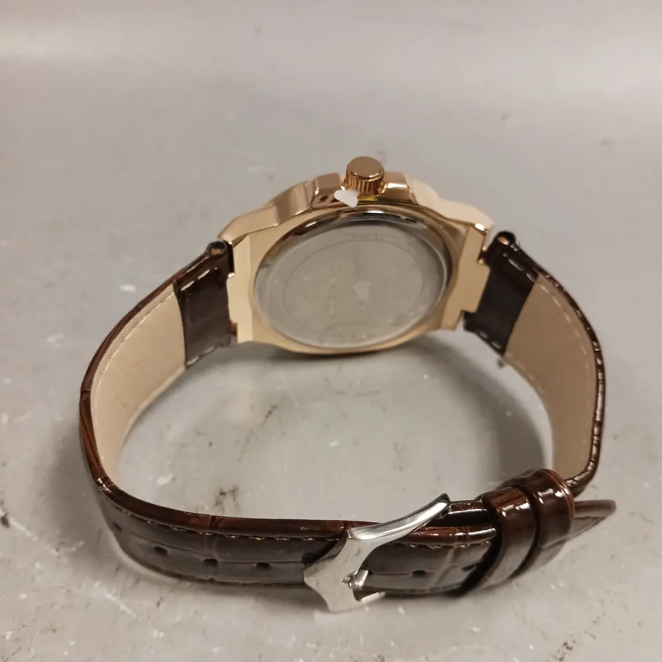 MENS FRANK SCHMIDT WATCH – TEXTURED DIAL WITH DATE – LEATHER STRAP- MODEL: FSL AMBASSADOR – 3ATM WATER RESISTANT