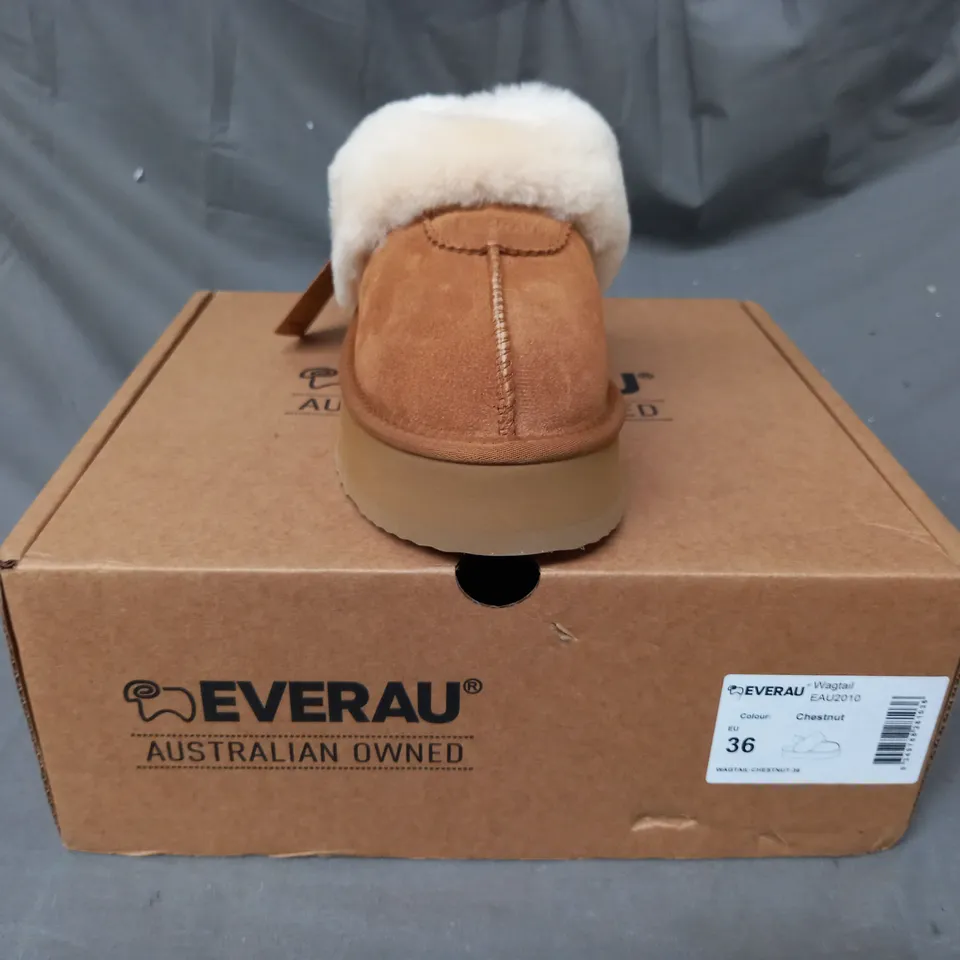 BOXED PAIR OF EVERAU WAGTAIL SHOES IN CHESTNUT EU SIZE 36