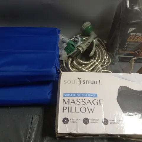 LOT OF 10 ASSORTED HOUSEHOLD ITEMS TO INCLUDE MASSAGE PILLOW, PATIO CLEANER AND MATTRESS COOLING MATS