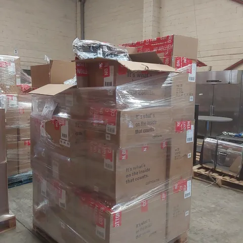 PALLET CONTAINING A VERY LARGE QUANTITY OF BRAND NEW ASSORTED CLOTHING INCLUDING: BIKINIS, JEANS, JUMPERS, BLAZER, SHIRTS, HELLO KITTY HATS ECT AND STORAGE BOX