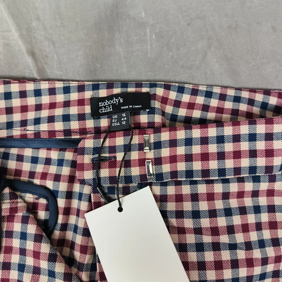 NOBODY'S CHILD GINGHAM TROUSERS – RED, NAVY & WHITE, UK 16 (EU 44) USA 12