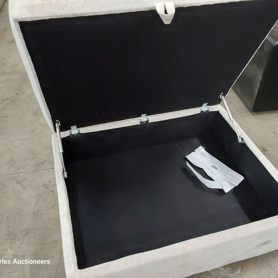 DESIGNER LARGE STORAGE FOOTSTOOL NATURAL FABRIC 