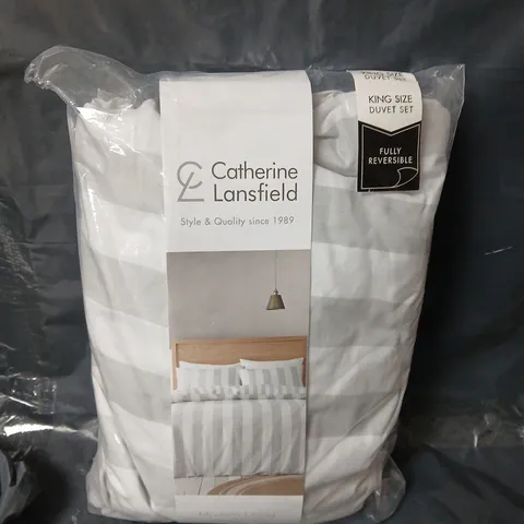 CATHERINE LANSFIELD COVE STRIPE SILVER REVERSIBLE DUVET COVER SET - KING SIZE