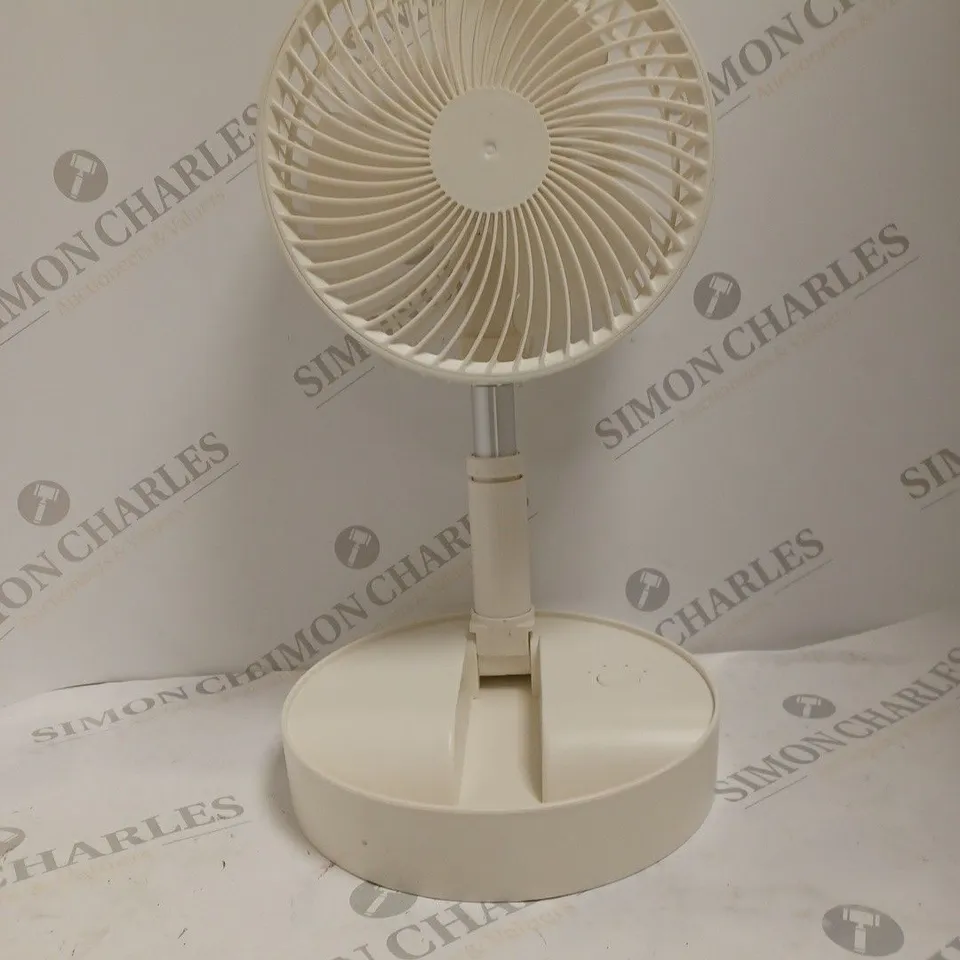 PORTABLE RECHARABLE STAND UP FAN IN WHITE