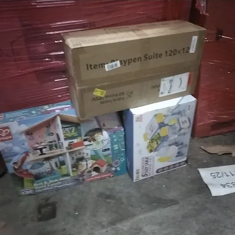 PALLET OF ASSORTED PRODUCTS AND HOUSEHOLD GOODS TO INCLUDE;PLAYPEN,STUDY TABLE FOR KIDS,PLAYPEN HOUSE