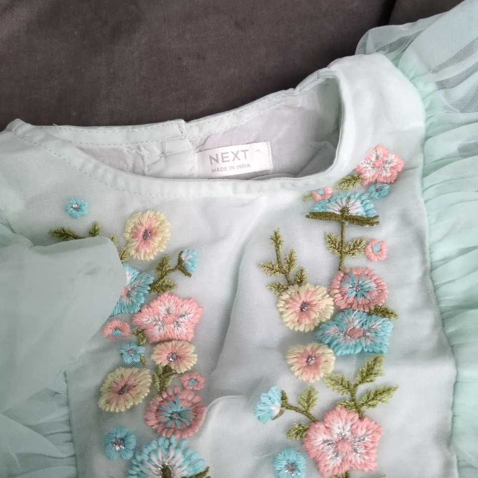 NEXT GIRLS' LIGHT BLUE EMBROIDERED TULLE DRESS