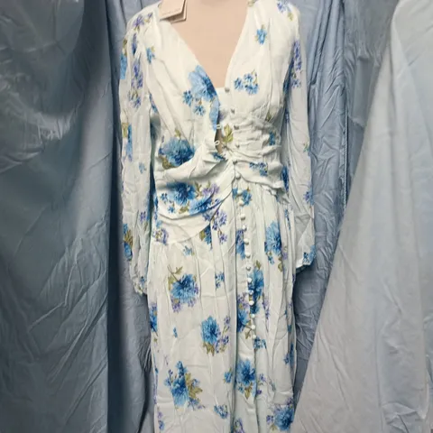 NOBODY'S CHILD PETITE LUNA MIDAXI DRESS – BLUE FLORAL, UK 12 (EU 40)