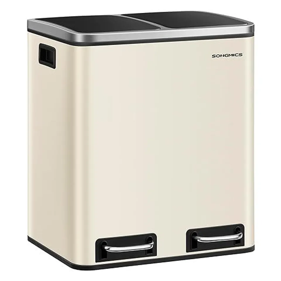 BOXED SONGMICS 2 X 15L KITCHEN WASTE BIN 2 COMPARTMENT RECYCLING SYSTEM PEDAL BIN