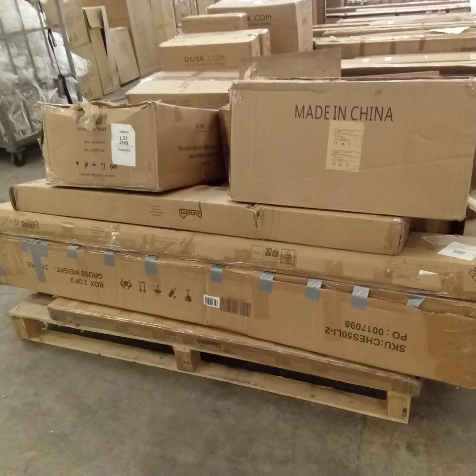 PALLET OF ASSORTED INCOMPLETE FURNITURE PARTS AND PIECES