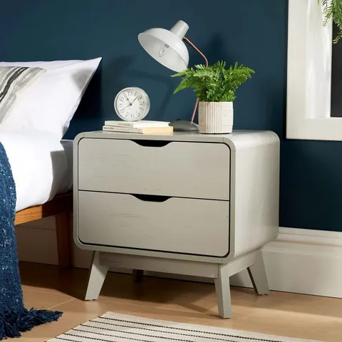 BOXED MOSRA 2 DRAWER BEDSIDE TABLE STORAGE UNIT - GREY (1 BOX)