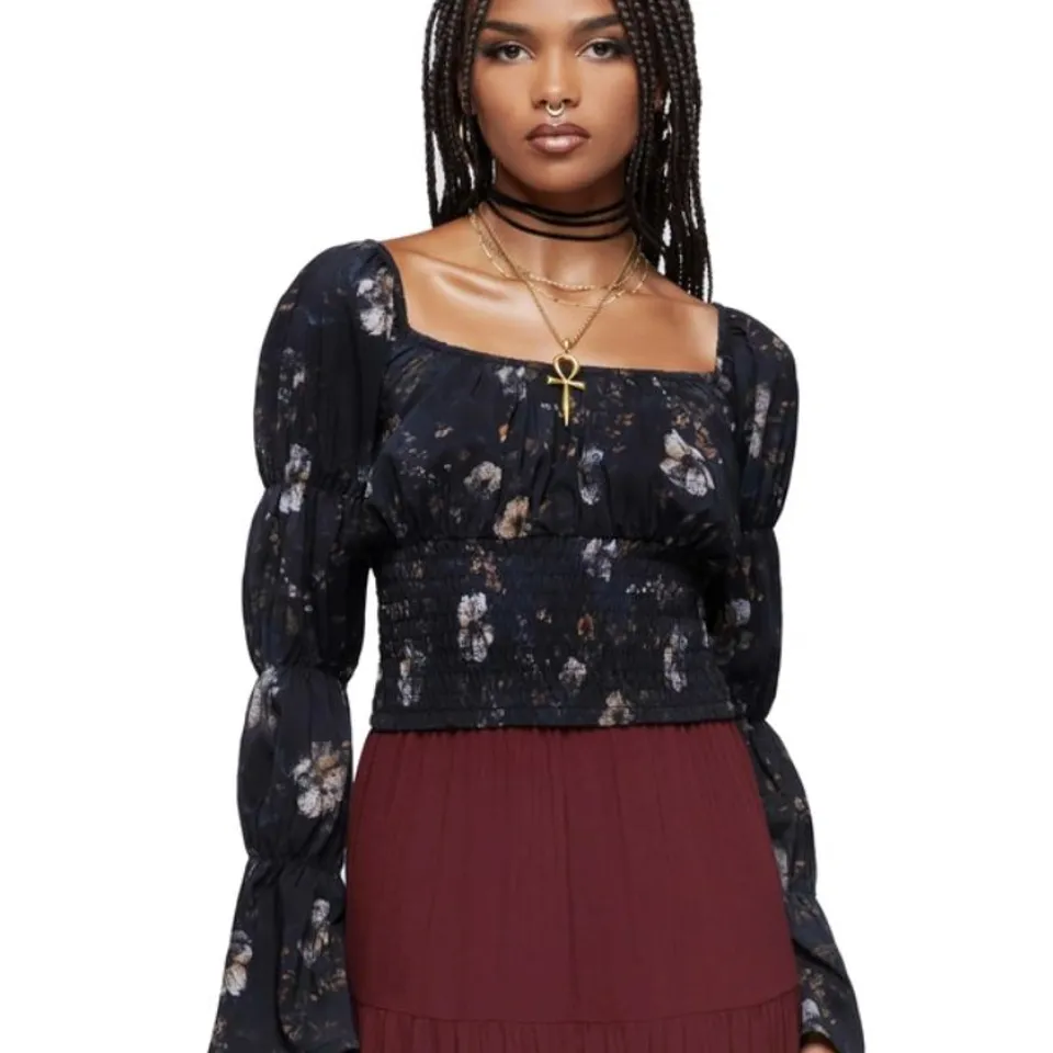 FIVE BRAND NEW KILLSTAR - AUTUMNA - BLACK/MULTI WOMEN'S BLOUSE (TOP)