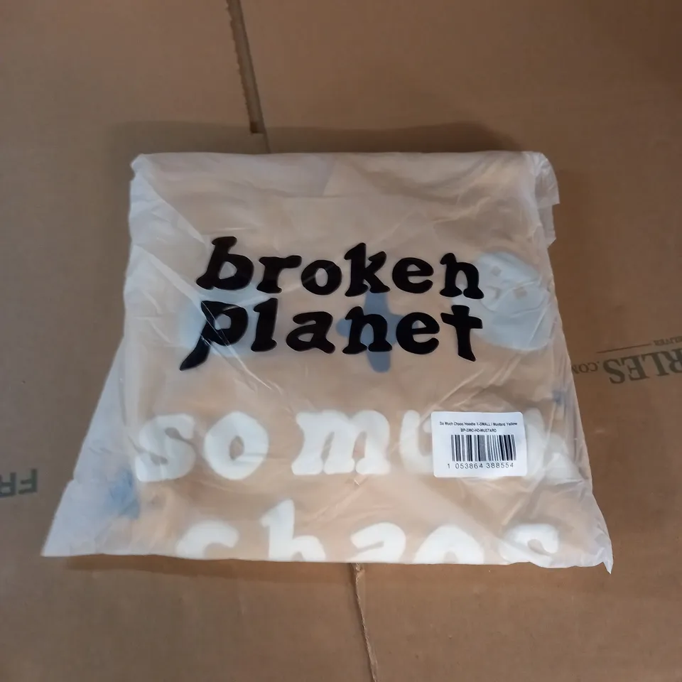 BROKEN PLANET 'SO MUCH CHAOS' HOODIE IN XS MUSTARD YELLOW