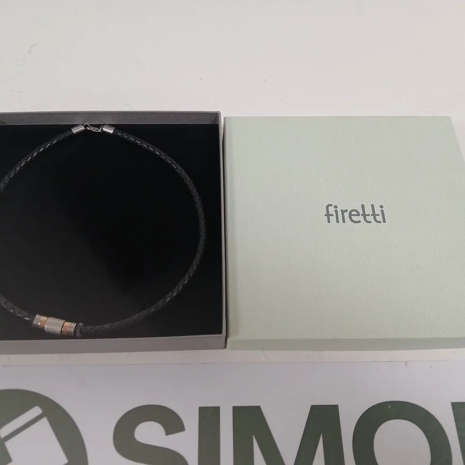 FIRETTI BLACK BRAIDED CORD BRACELET WITH SILVER-TONE CLASP