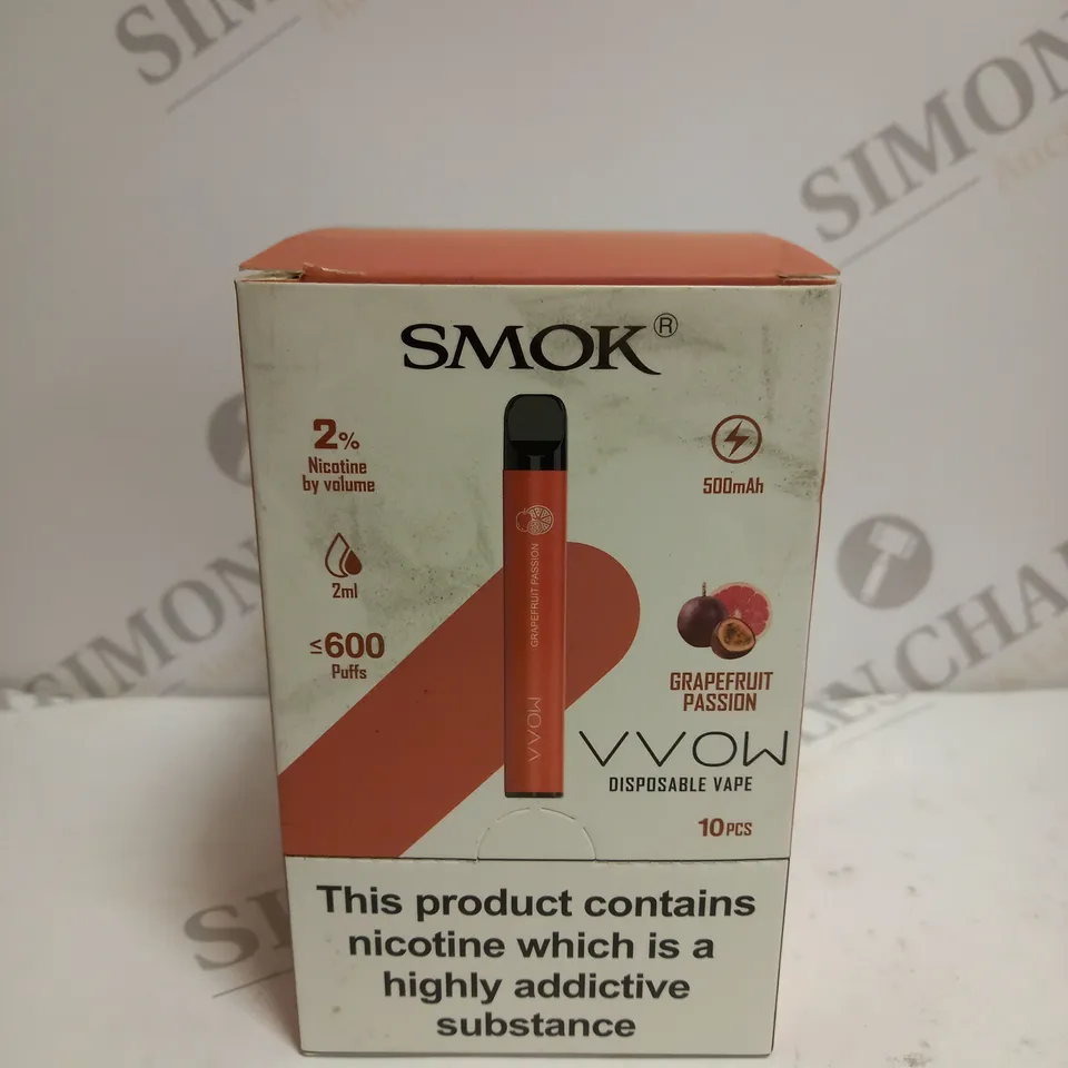 BOXED (10 DISPOSABLES PER BOX) SMOK DISPOSABLE VAPES - GRAPEFRUIT PASSION