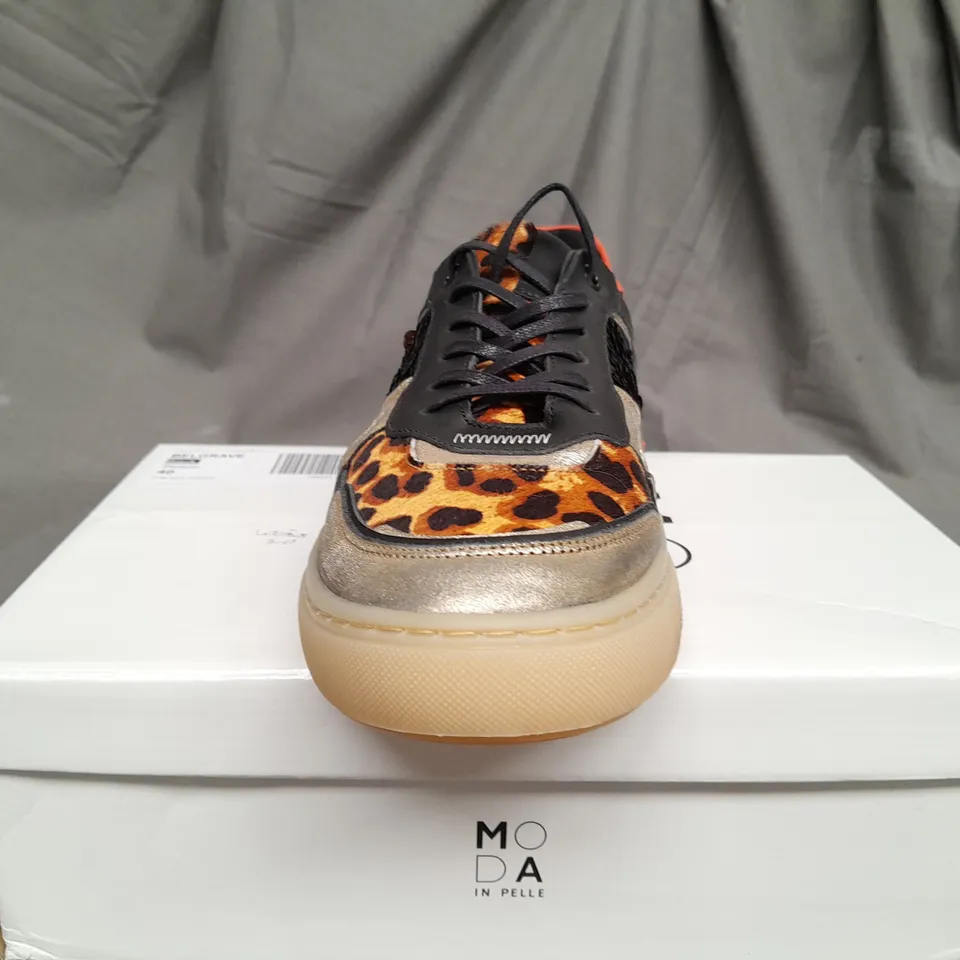 BOXED PAIR OF MODA IN PELLE BELGRAVE PRINT SEQUIN TRAINERS - SIZE 7