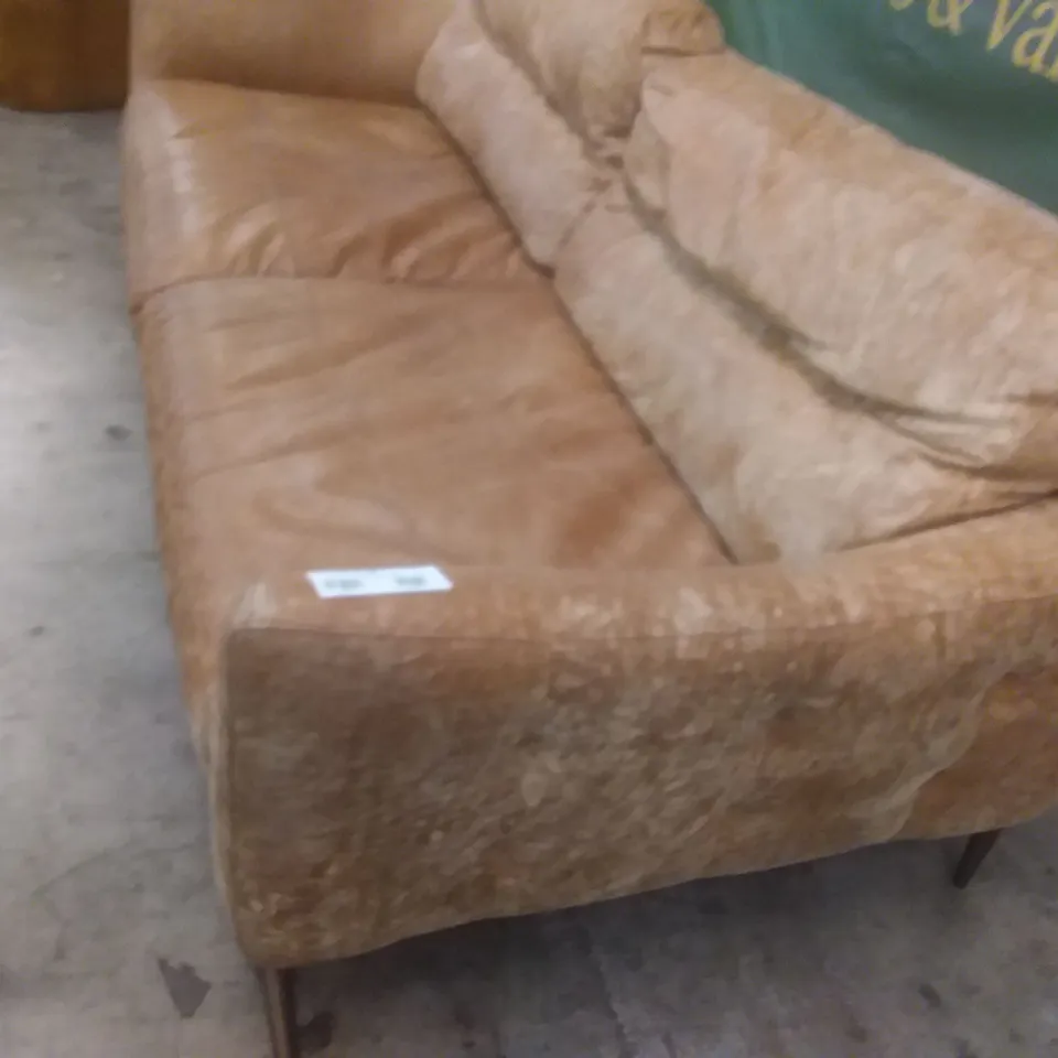 QUALITY DESIGNER CORNELIAN 3 SEATER SOFA - TEXTS TAN LEATHER