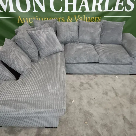 GREY JUMBO CORD CHAISE CORNER SOFA