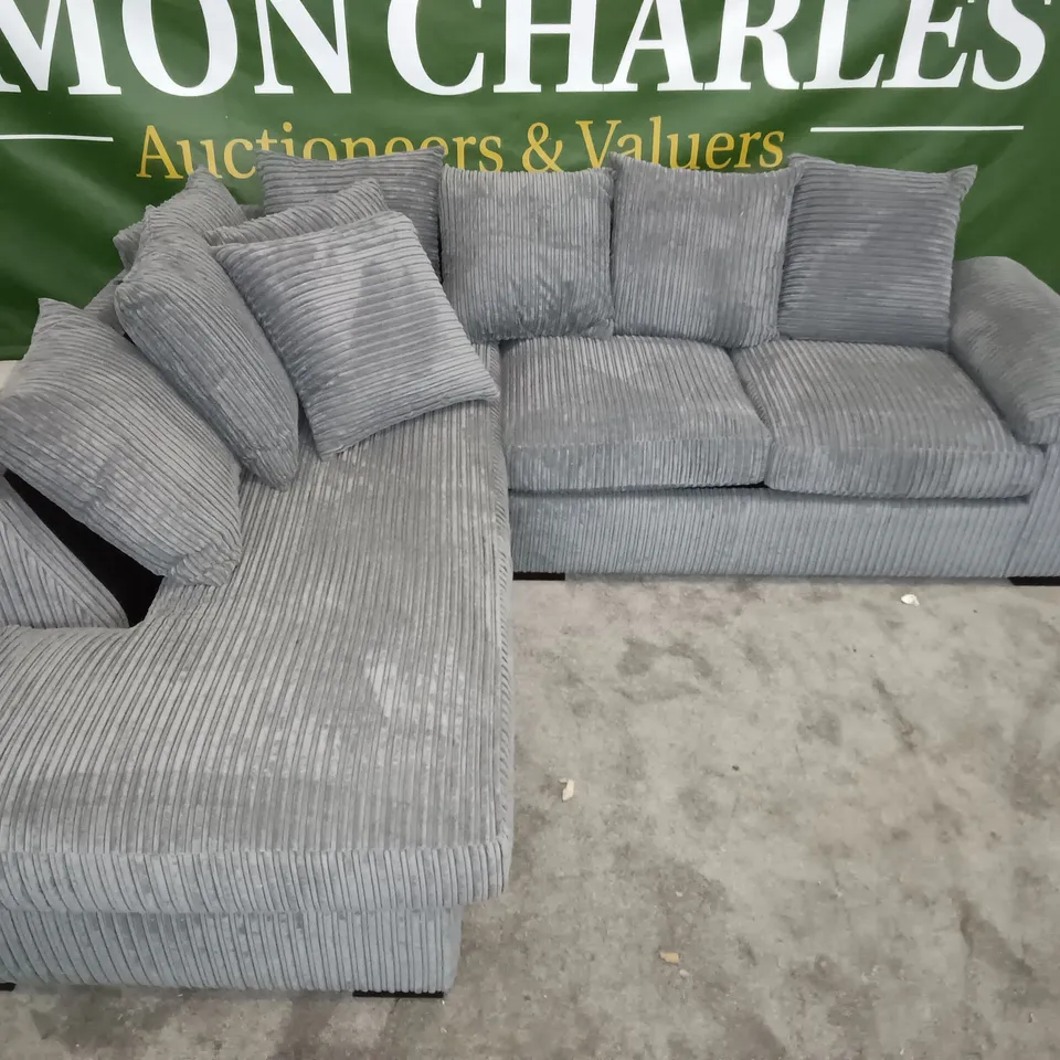 GREY JUMBO CORD CHAISE CORNER SOFA 