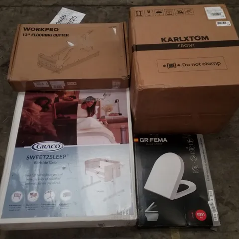 PALLET CONTAINING ASSORTED PRODUCTS INCLUDING BEDSIDE CRIB, TOILET SEAT, 13" FLOORING CUTTER & COMPACT DISHWASHER