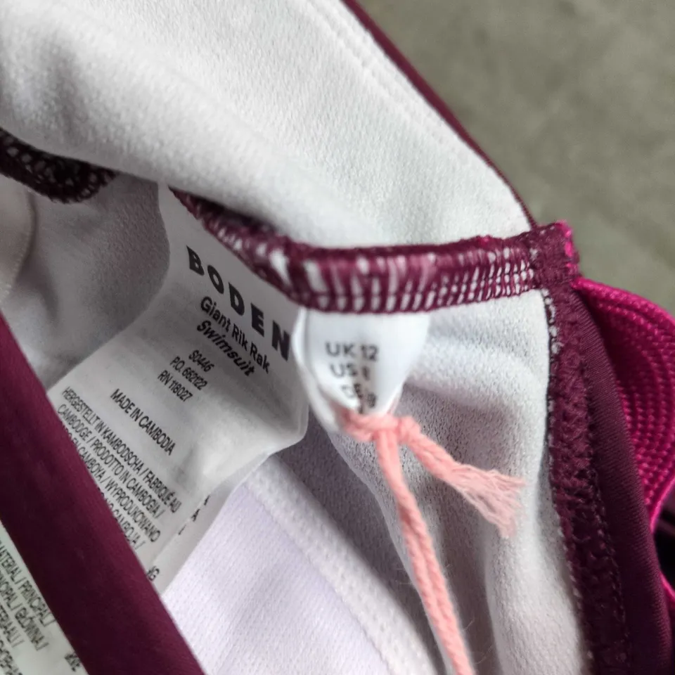 BODEN GIANT RIK RAK SWIMWEAR – WOMEN'S SWIMSUIT, UK 12, PURPLE WITH PINK TRIM