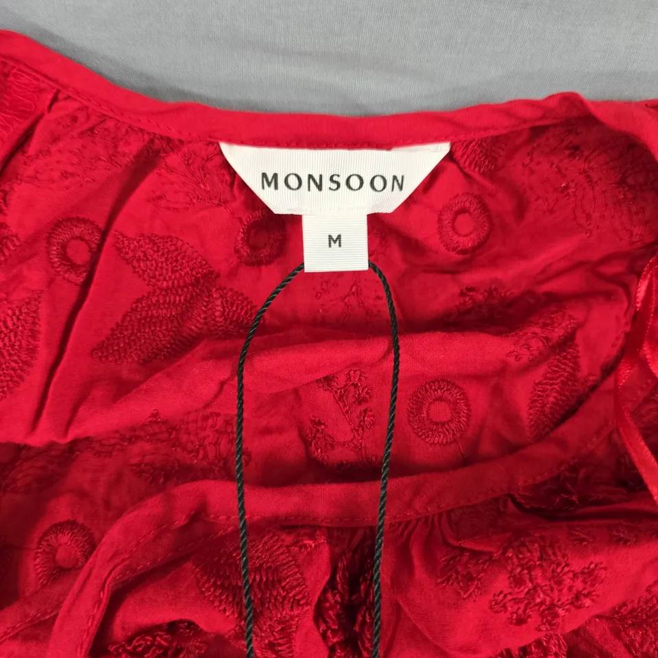 MONSOON WOMEN’S RED LACE FLORAL TOP, SIZE M