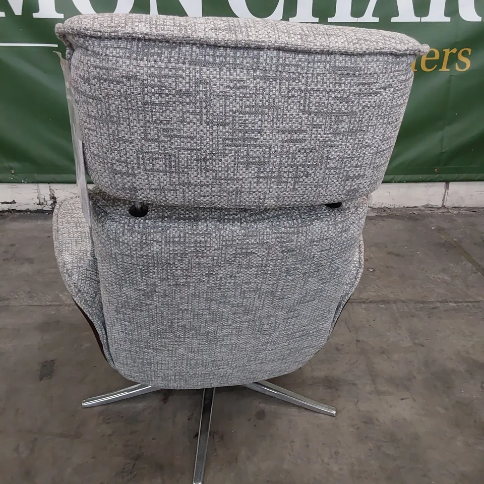 QUALITY BRITISH DESIGNER G PLAN OSLO POWER RECLINING SWIVEL CHAIR REMCO LIGHT GREY FABRIC 