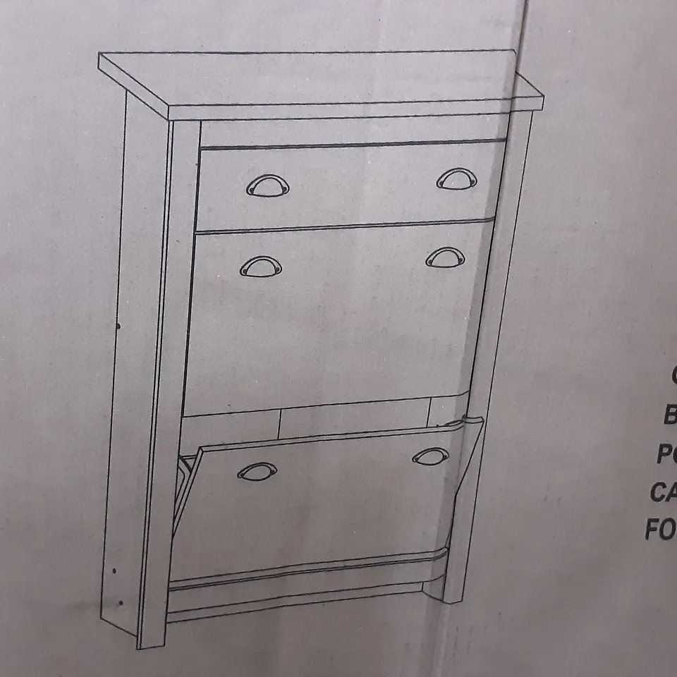 BOXED LANCASTER 2 DRAWERS, 1 DRAWER SHOE CABINET IN CREAM