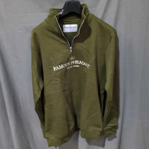 THE FAMOUS PHEASANT OLIVE GREEN ZIP HOODIE – SIZE L