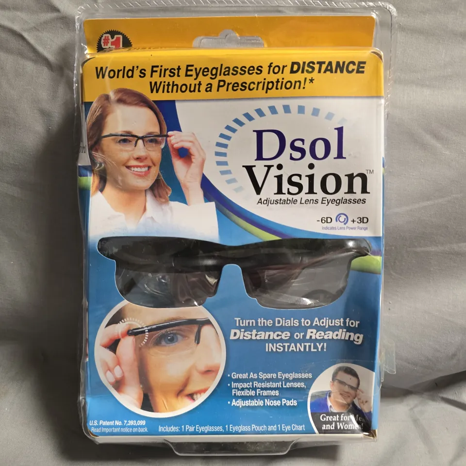 DSOL VISION ADJUSTABLE LENS EYEGLASSES – DISTANCE/READING GLASSES (SEALED IN PACKAGING)