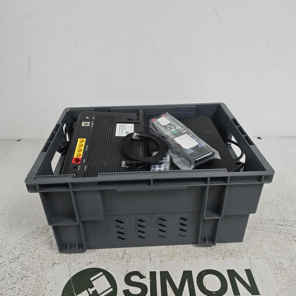 APPROXIMATELY 10 ASSORTED ITEMS INCLUDING A SKY WIFI ROUTER, A TALK-TALK WI-FI HUB AND A HDMI CABLE