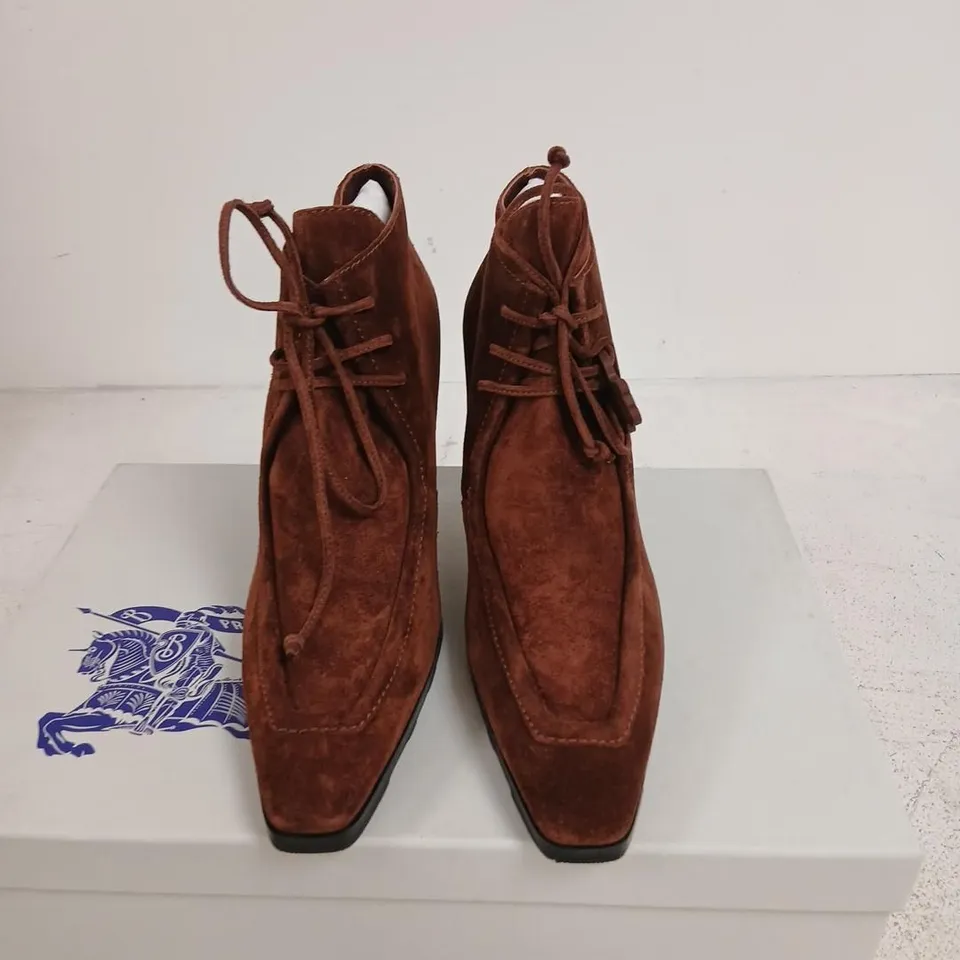 BURBERRY BROWN SUEDE ANKLE BOOTS – UK 6.5 (EU 39.5) – BOXED