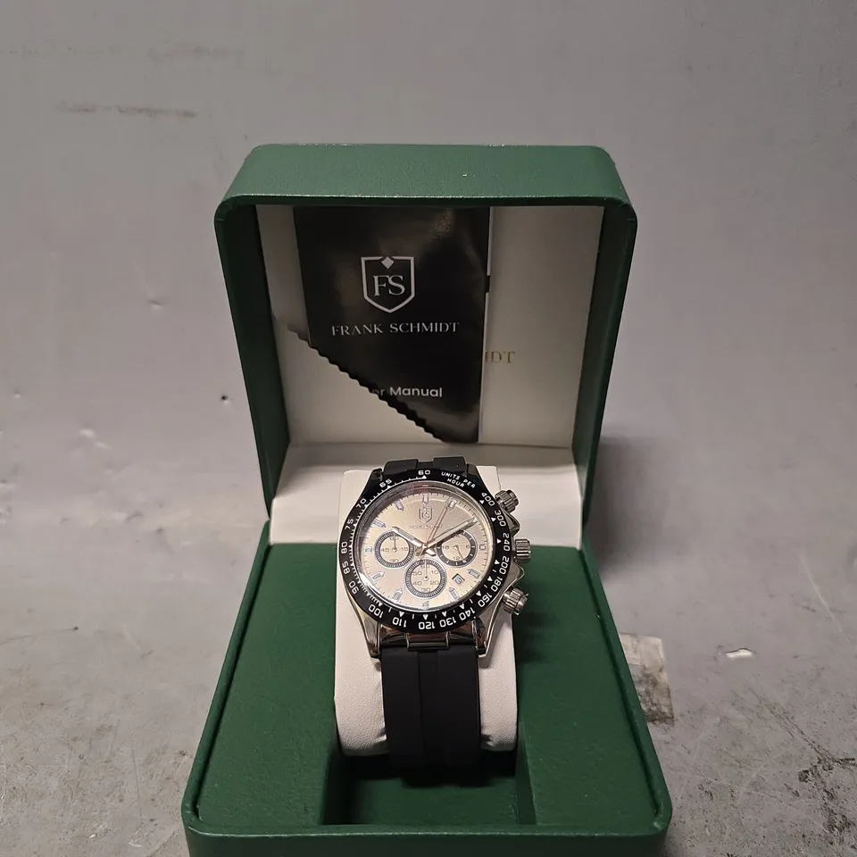 FRANK SCHMIDT WATCH – MULTI FUNCTION SUB DIALS WITH DATE – HQ RUBBER SPORTS STRAP – 3ATM WATER RESISTANT – GIFT BOX INCLUDED