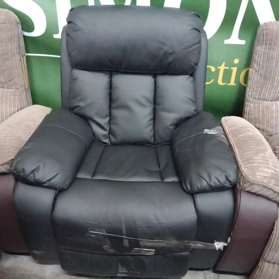 DESIGNER BLACK FAUX LEATHER RECLINING ARMCHAIR