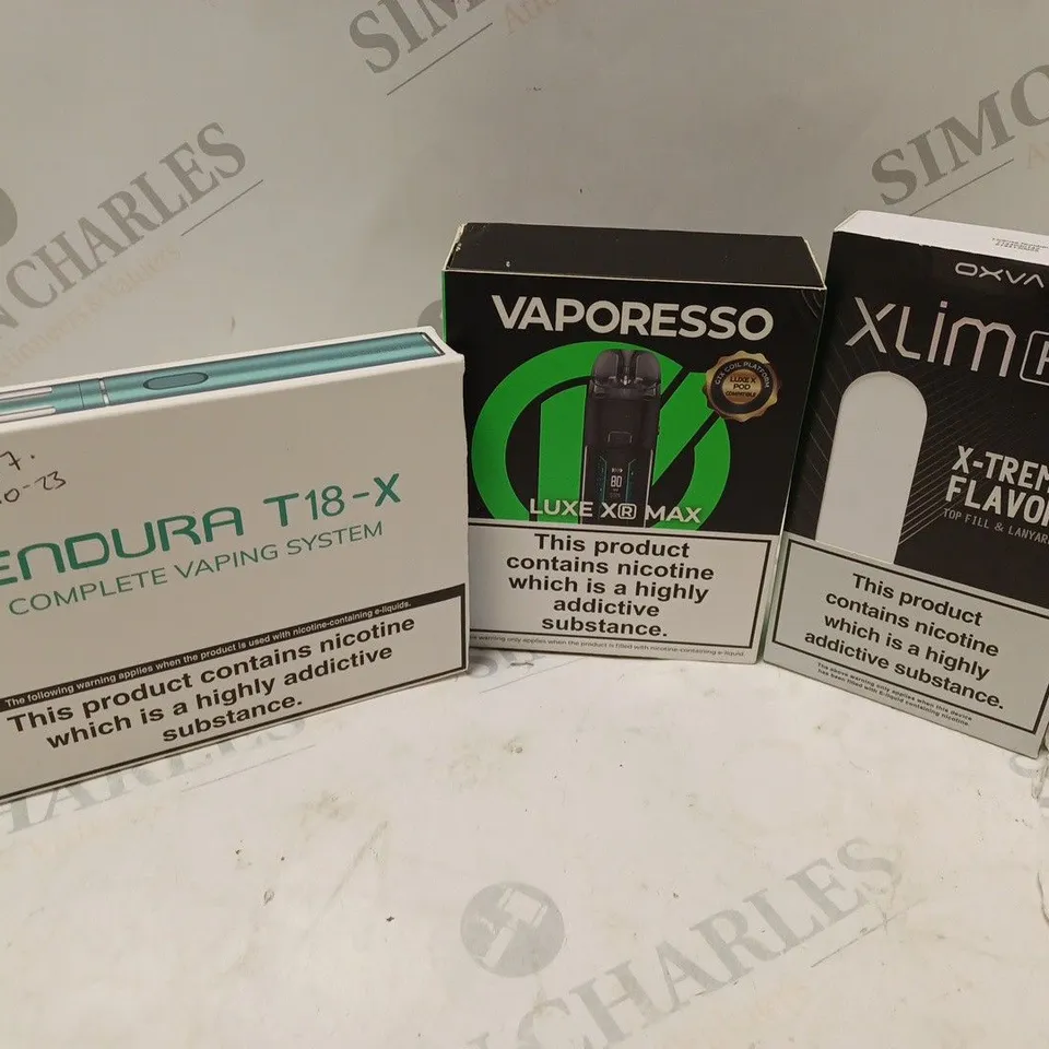 APPROXIMATELY 20 VAPES & E-CIGARETTES TO INCLUDE ENDURA T18-X, VAPORESSO LUKE XR MAX, XLIM PRO, ETC