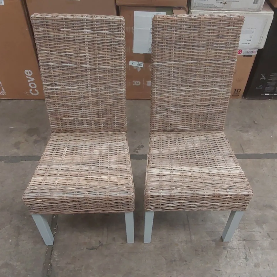 PAIR OF DESIGNER WICKER DINING CHAIRS