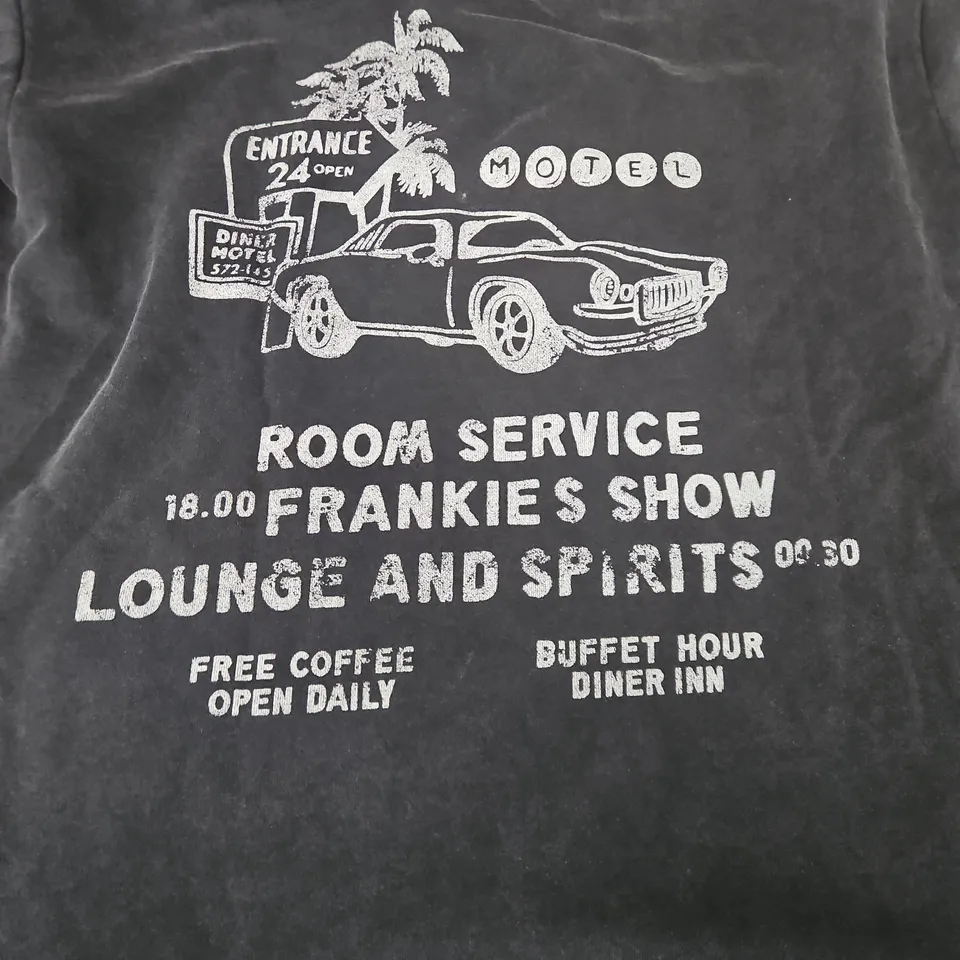 ZARA OPEN DRIVE-THRU CREW NECK T-SHIRT IN DARK GREY SIZE UK XL