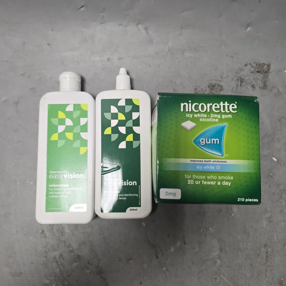 APPROXIMATELY 15 ASSORTED HEALTH PRODUCTS TO INCLUDE NICORETTE & CONTACT LENS SOLUTIONS - COLLECTION ONLY  