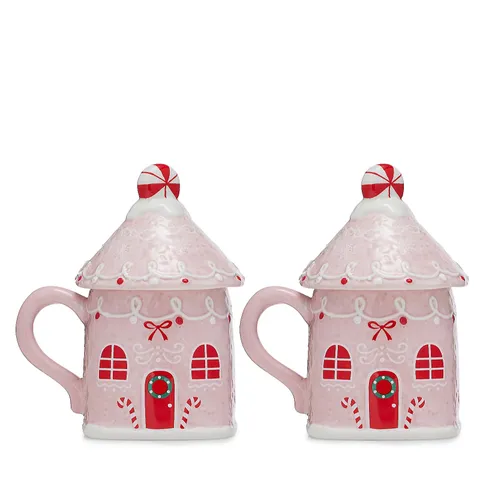 OUTLET FESTIVE SET OF 2 CHRISTMAS SHAPED MUGS 